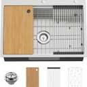 30x22In Drop In Kitchen Sink Workstation- Stainless Steel Topmount Modern Large Single Bowl Workstation Sink Come With SS Grid,Drying Rack,Cutting Board,Drain Assembly For Various Kitchen Style