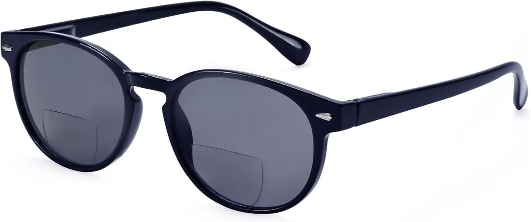 Madison Avenue Round Bifocal Reading Sunglasses for Women Men Spring Hinge,UV Protection Sun Reader Glasses (Black, 1.5)