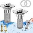 Bathroom Sink Drain Strainer, Pop-up Sink Drain Strainer with Removable Stainless Steel Strainer Basket Hair Catcher, Bathroom Sink Strainer for Bathroom Sink Stopper Replacement.(2PCS)