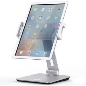 KABCON Tablet Stand Holder, Tightness Adjustable Multi-Angle Foldable Eye-Level Aluminum Solid Tablets Stands Dock for 4''-14''Tablets/Phone, iPad Series, Samsung Galaxy Tabs, Kindle Fire, Etc (Silver)