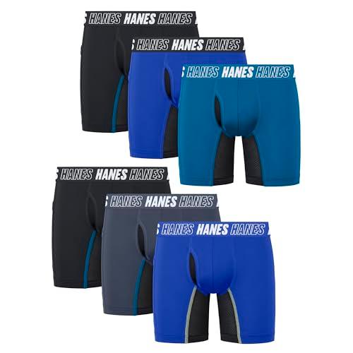 Hanes Boys' Moves Long Leg Boxer Brief Underwear, Anti-Chafe Boxer Briefs for Boys, 6-Pack, Size Small