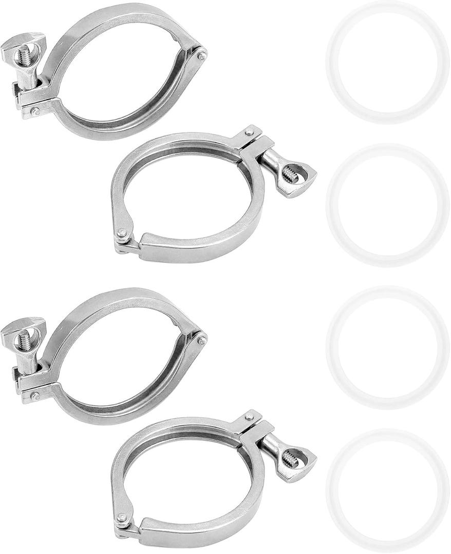 QWORK Heavy-Duty Single Pin Clamp (3" Size) - Stainless Steel 304 Construction with Wing Nut for Ferrule TC - Includes 4-Pack, Silicone Gasket - Corrosion Resistant