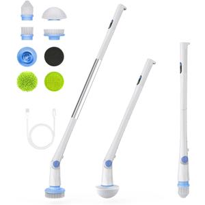 Electric Spin Scrubber, Cordless Cleaning Brush, Shower Scrubber with 8 Replaceable Brush Head, Power Cleaning Brush with Extended Handle, 3 Adjustable Size, 2 Speeds, for Bathroom Tub Tile Floor Car