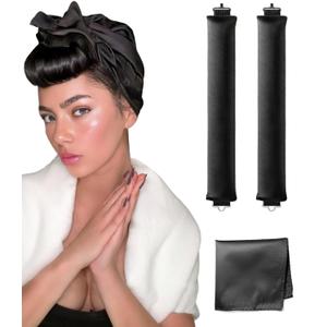Classic Heatless Curls Overnight Rods No Heat Hair Curlers to Sleep Jumbo Foam Large Hair Rollers for Long Short Hair Heatless Curling Rod Set Styling Tools with Satin Scarf Black