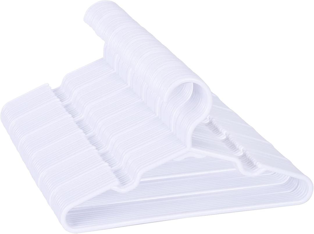 100 Pack White Kids Hangers 11.6 Inch - Baby Clothes Hangers for Toddler & Child, Durable Plastic Children's Hangers for Closet, Pants, Coats, Skirts (Non-Slip, Space-Saving)