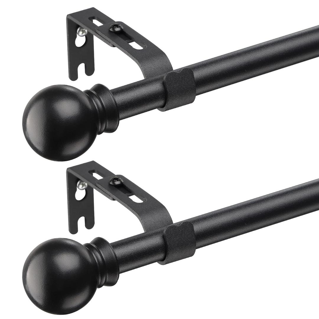 BsBsBest Curtain Rods 2 Pack for Windows 28 to 64 Inch 5/8 Inch Matte Black Small Curtain Rods Adjustable Renter Friendly Curtain Rod for Bedroom Windows Drapery Rods With Brackets