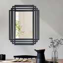 Rectangle Vanity Mirror, 24"x18" Geometric Art Deco Mirror with Metal Frame, Modern Elegant Wall Mirrors for Living Room Bathroom Bedroom Entryway, Hangs Vertically or Horizontally (Black)