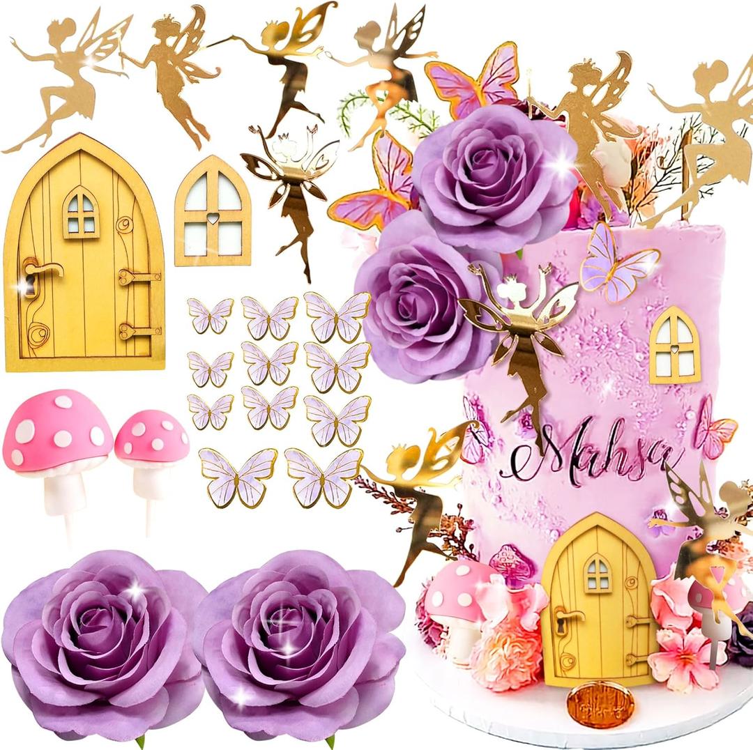 JeVenis Purple Fairy Cake Decoration Mushroom Cake Decoration Fairy Cake Decoration Garden Fairy Cake Decoration Flower Cake Decorations