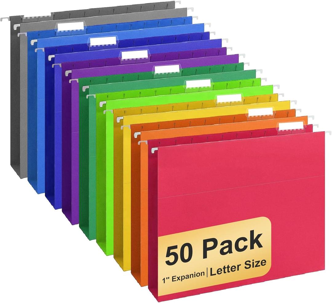 Hanging File Folders, 50 Pack Letter Size Hanging File folders with 1/5-cut Tabs, Stay Organized for Your Home and Office Bulk File, Documents and Paper, 10 Colors Hanging File Folders, 50 Pack Letter Size Hanging File folders with 1/5-cut Tabs, Stay Organized for Your Home and Office Bulk File, Documents and Paper, 10 Colors
