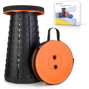 Boreeman Upgraded Folding Stool Lightweight Yet More Sturdy with Load Capacity 400lbs Portable Collapsible Stool for Camping Fishing Hiking BBQ (Orange)