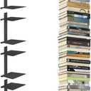 Invisible Floating Bookshelves for Wall, 8 Tier Vertical Spine Book Tower, Heavy Duty Floating Book Shelves Metal Book Organizers for Home Office, 4 Pack(Black)
