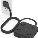 TESSAN Surge Protector Flat Extension Cord 10Ft, Flat Plug Power Strip with 4 Outlets 3 USB Ports (1 USB C), 900 Joules Protection, Multiple Wall Outlet Extender Suitable for Home Office Dorm, Black