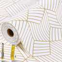 Shelf Liners for Kitchen Cabinets 12in x 20FT, Non Adhesive Cabinet Liner Strong Non-Slip Thickened Gold Geometric Drawer Liner, Easy to Clean for Shelf, Cabinet with Knife and Tape Measure, 12"W x 236.2"L