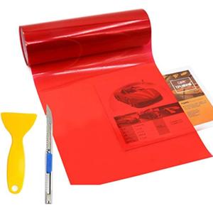 KOMAS 12 X 48 Tint Vinyl Film Sticker Sheet Roll for Car Headlight, Tail Lights, Fog Lights with Squeegee + Cutter (Glossy Red)
