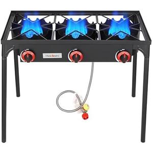 Vivicreate 3 Burner High pressure Propane Stove, 28 Inch Tall Camping Stove with cast iron burner 105000 BTU power, Stable Legs for Outdoor Use