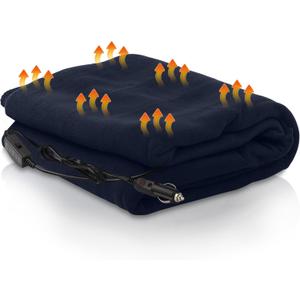 Car Heated Blanket - 12-Volt Portable Blanket for Car, Truck, SUV, RV - Soft Flannel and Sherpa - Travel Size 59" x 43"