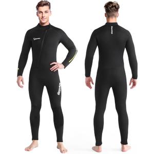 Owntop Wetsuit 5mm Neoprene Diving Suit - Mens Womens Thicken Full Wet Suit, Front Zip Long Sleeve UPF50+ Keep Warm Swimwear for Scuba Surfing Swimming Diving Snorkeling Water Sports (Medium, Men-Black-New)