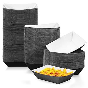 Yinkin 200 Pcs Paper Boat Disposable Graduation Food Trays Nacho Trays Kraft Paper Boats for Tacos Concession Party Supplies(3 lb,Black)
