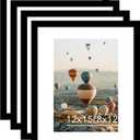 JCJMY 12x15 Picture Frame with Mat, Display 8x12 with Mat or 12 x 15 without Mat, Wood 12 by 15 Photo Frames for Wall Hanging, 4 Pack, Black