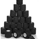 24 Pack Self Adherent Cohesive Bandage Wrap, 2 x 5 Yards Elastic Grip Tape Black Vet Wrap for Dogs, Athletic Bandages Wrap for First Aid Medical, Sports, Ankle, Wrist Sprains