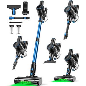 Cordless Vacuum Cleaner, 8-in-1 Vacuum Cleaners for Home, 45Mins Runtime, Anti-Tangle Stick Vacuum with LED Display, Rechargeable Lightweight Vacuum for Pet Hair/Carpet/Floor (Blue)