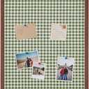 Leinuosen 17 x 23 Cork Board for Walls Decorative Cork Boards Green Gingham Home Decor Small Linen Bulletin Board Framed with Pins for Home Room School Office Decor, 23.6" x 18.1"