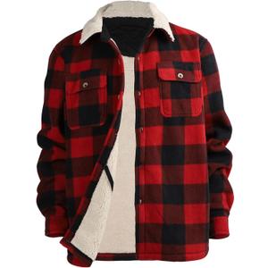 Facitisu Hoodies for Men Sherpa Lined Heavyweight Flannel Jackets Fleece Plaid Winter Warm Coats (X-Large, Buffalo Plaid 506)