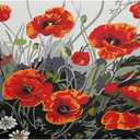 Giwawa Poppy Dish Drying Mat 18x24 inch for Kitchen Vintage Red Orange Floral Dish Drying Pad Oil Painting Flower Dish Drainer Mats Absorbent Microfiber Protector for Countertop Coffee Bar