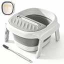 Collapsible Foot Bath Tub with Long Handle Foot Brush, Foldable Foot Soaking Tub with Insulated Lid & Sturdy Support Frame, Pedicure Foot Spa Basin for Men Women Home Travel (Gray)
