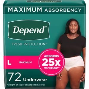 Depend Fresh Protection Adult Incontinence & Postpartum Bladder Leak Underwear for Women, Disposable, Maximum, Large, Blush, 72 Count (2 Packs of 36)