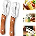 2 Pack Multifunctional Vegetable Peeler, 3 in 1 Kitchen Vegetable Peeler with Wooden Handle, Grater & Bottle Opener & Peelers for Kitchen for Potato, Carrot, Apple, Fruit & Vegetable