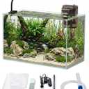 Glass Fish Tank Kit, 5 Gallon Betta Fish Tank Aquarium Starter Kit with Filter, Lights, Lid, for Betta, Goldfish, Small Fish or shrimg, Clear