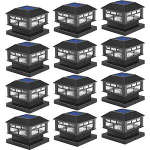 Solar Post Cap Lights Fit 3.5x3.5 4x4 5x5 Wood Posts Black Fence Post Light Solar Powered 12 Packs (12 Pack, Black)