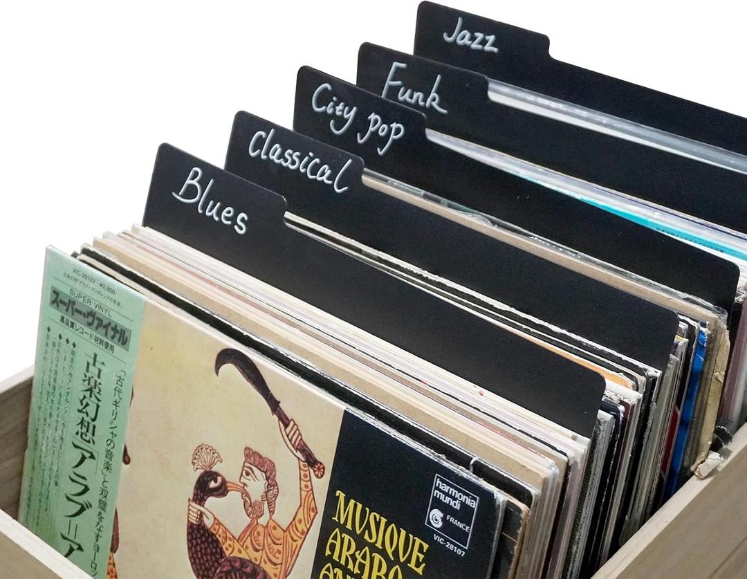 sdroceRyaM 12.9 Inches Vinyl Record Dividers 30pcs Black Hard PP Material Category Tab Double-Side Plastic Record Guides for LP, Album Crate, Bookshelf Organizer