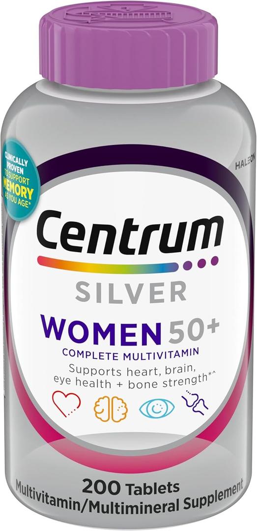 Centrum Silver Women's Multivitamin for Women 50 Plus, Multivitamin/Multimineral Supplement with Vitamin D3, B Vitamins, Non-GMO Ingredients, Supports Memory and Cognition in Older Adults - 200 Ct, BB Date: 03/2027