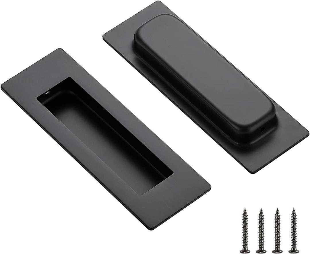 Ravinte 2 Pack Black Sliding Closet Door Handles Black Flush Pulls 4.72in Length Recessed Finger Pulls for Sliding Barn Door Sqaure Cabinet Pulls Stainless Steel