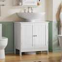 TEENFON Pedestal Sink Storage Cabinet, Under Sink Cabinet with 2 Doors & Shelf, Under Bathroom Sink Cabinet, Pedestal Sink Storage for Bathroom, White