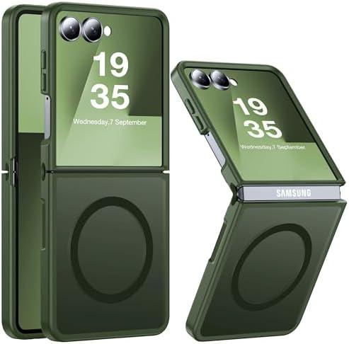 FNDMIL Magnetic for Samsung Galaxy Z Flip 7 Case [Compatible with MagSafe][Anti-Fingerprint][Military Grade Drop Proof] Translucent Hard Back&Soft Silicone Bumper for Flip 7 Phone Case,Forest Green