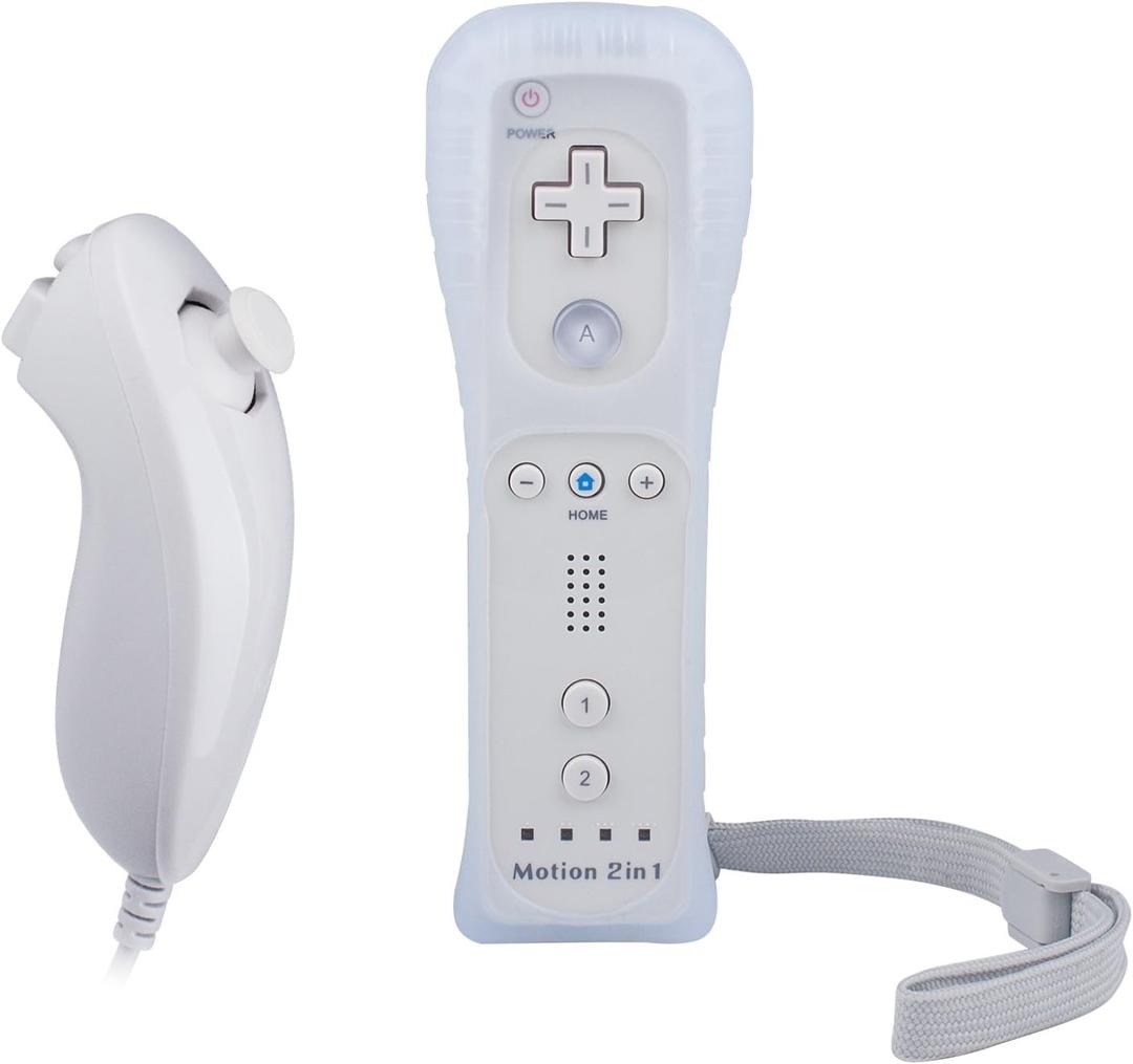 Shock Wii Nunchuck Controller With Wii Motion Plus Inside - Compatible Nintendo Wii, Wii U (White, 1 pack)