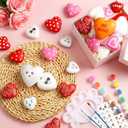 Seenelling 48 Sets Valentine's Day Heart Kit Craft DIY Heart Painting Kit with Sticker Valentine's Day Craft Painting Bulk Ready to Paint Your Own Shape White Foam Balls for Party Activities Gifts
