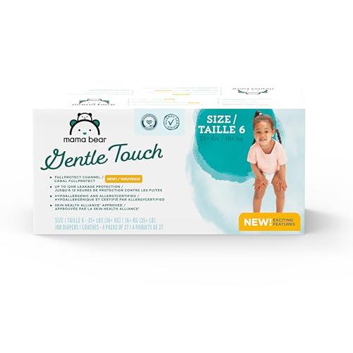 Amazon Brand - Mama Bear Gentle Touch Baby Diapers, Size 6, 108 Count (4 Packs of 27), Hypoallergenic, Wetness Indicator