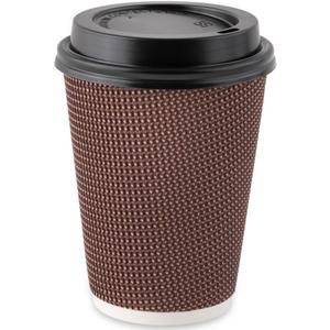 Ripple Cups with Lids - 16oz - Brown - Paper - Case of 240 - For Hot Drinks & To-Go Service, Large