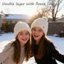 Womens Winter Knitted Beanie Hat Knit Warm Fleece Lined Beanie Knit Chunky Womens Snow Cap (Beige)