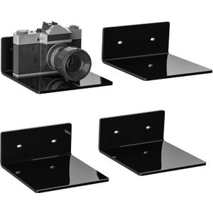 6 Inches Small Black Wall Shelves, Moisture-Proof, Space Saver, Wall Mounted Display Shelf Rack for Bedroom, Living Room, Kitchen, Dining Room, Bathroom, 4 Pack