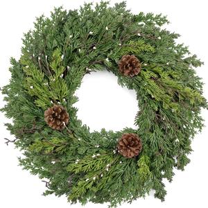 24 Inch Real Touch Lush Christmas Wreaths for Front Door with White Berries/Pine Cone Outdoor Christmas Decorations Winter Wreath Cypress Wreath for Windows Indoor Outside Xmas Home Decor Holiday 