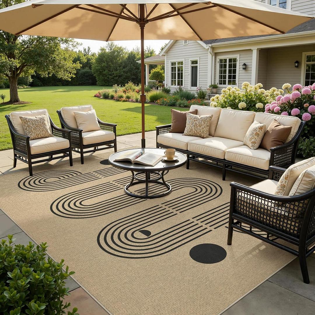 UERMEI 8x10 Outdoor Jute Area Rug Patio, Neutral Rugs for Living Room Backyard Machine Washable Non Slip, Pet Friendly Indoor Farmhouse Carpet for Dining Room - Brown