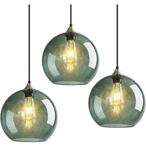 Modern 3-Pack Glass Globe Pendant Lights, Gray Green Modern Pendant Lighting for Kitchen Island, Glass Hanging Lamps for Dining Room Living Room Bedroom, Medium 7.87 Inch Fixture (Bulbs Not Included)