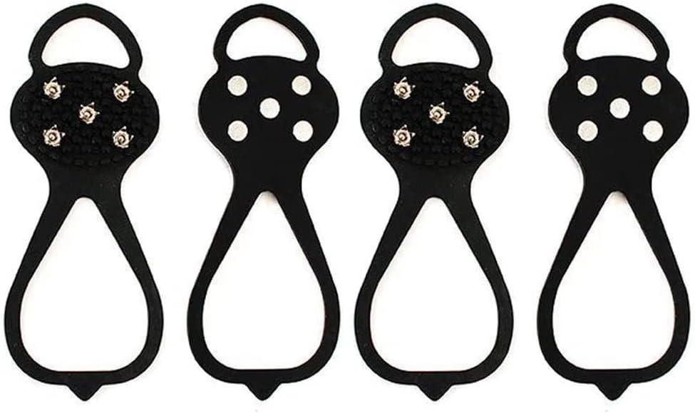 2 Pairs Snow Cleats Ice Cleats for Shoes and Boots, Universal Ice Non-Slip Shoe Spikes Anti-Skid Snow Ice Shoe Spikes with 5 Tooth Steel Nails for Hiking Walking Climbing Fishing (Child)
