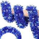 50 Feet Blue Christmas Tinsel Garland for Christmas Tree Decorations, Xmas Metallic Twist Shiny Hanging Garland Decor for Mantle Stairs Fireplace Home Holiday Indoor Outdoor
