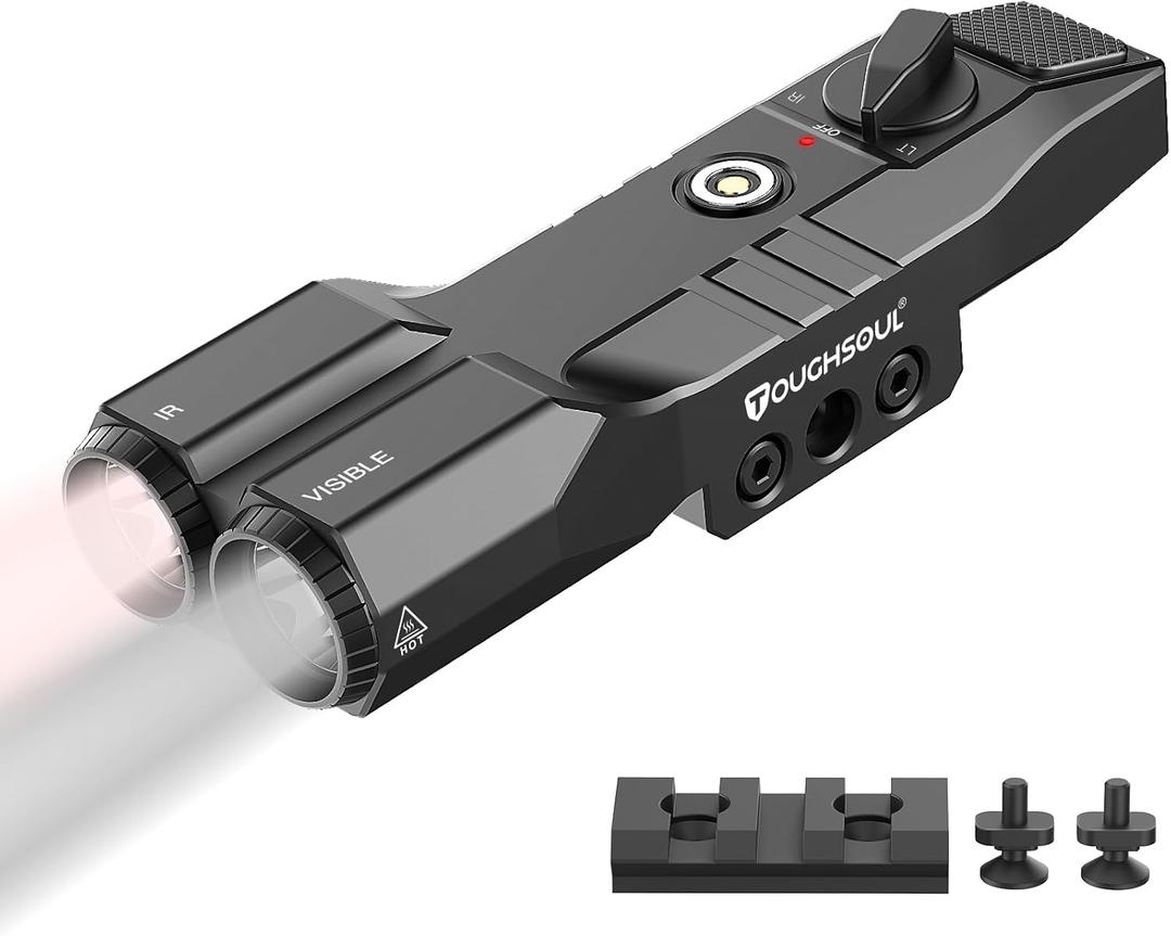 TOUGHSOUL MLOK Picatinny Mounted 1450 Lumen Flashlight 940nm IR Illuminator Infrared Flashlight Combo, Low-Profile Tactical Light with Built-in Rechargeable Battery